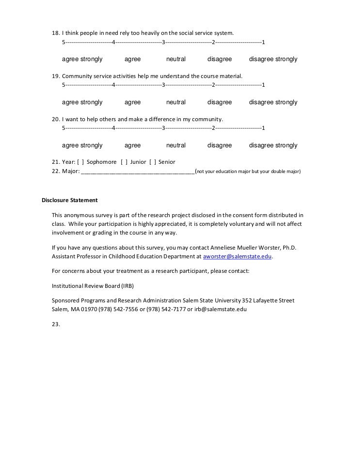 Post survey service learning