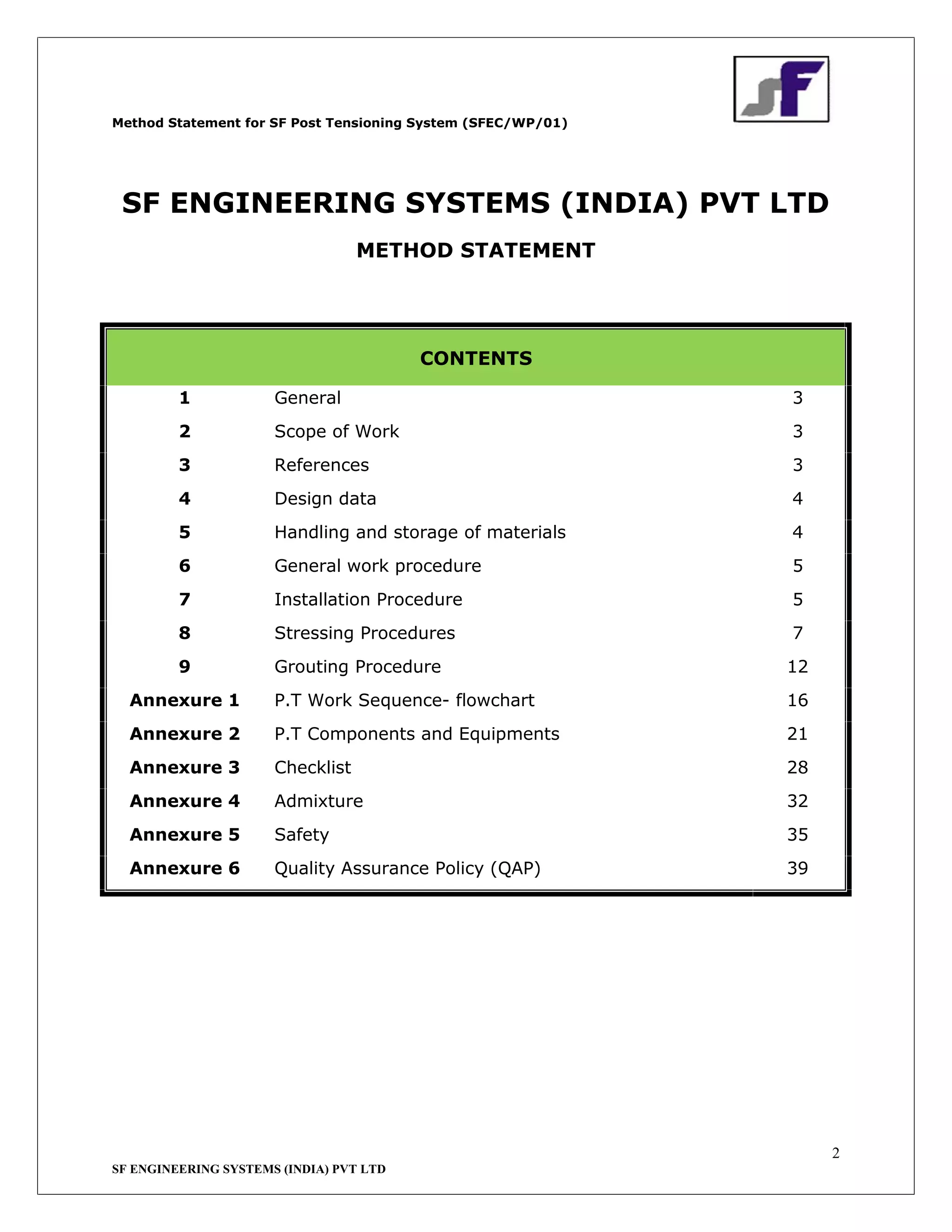 Post Tensioning Checklist.pdf Post tensioning company method statement | shivforce.in | PDF