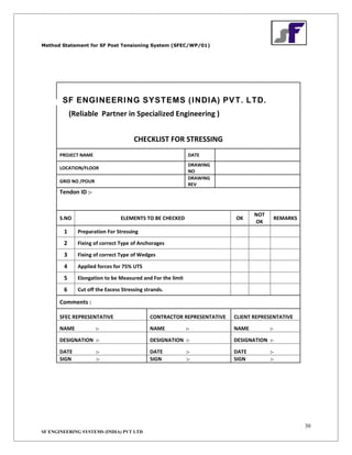 Post Tensioning Checklist.pdf Post tensioning company method statement | shivforce.in | PDF