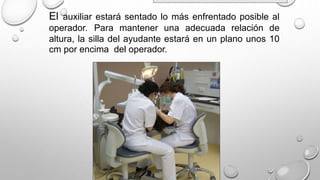 m por encima del operador.
El auxiliar estará sentado lo más enfrentado posible al
operador. Para mantener una adecuada relación de
altura, la silla del ayudante estará en un plano unos 10
c
 