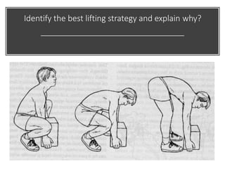 Identify the best lifting strategy and explain why?
 