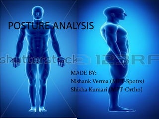 POSTURE ANALYSIS
MADE BY:
Nishank Verma (MPT-Spotrs)
Shikha Kumari (MPT-Ortho)
 