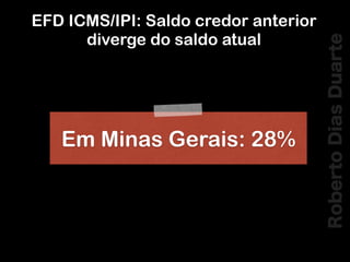 RobertoDiasDuarte
EFD ICMS/IPI: Saldo credor anterior
diverge do saldo atual
Em Minas Gerais: 28%
 