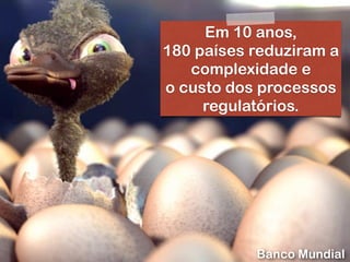 RobertoDiasDuarte
Em 10 anos,
180 países reduziram a
complexidade e
o custo dos processos
regulatórios.
Banco Mundial
 