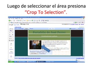 Luego de seleccionar el área presiona  “Crop To Selection”.  