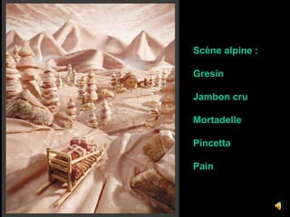 Scène alpine :GresinJambon cru MortadellePincetta Pain