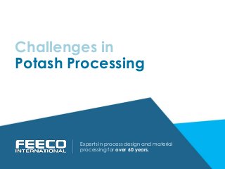 Potash Processing
Experts in process design and material
processing for over 60 years.
Challenges in
 