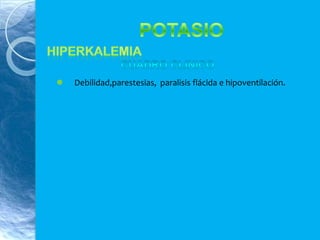  Debilidad,parestesias, paralisis flácida e hipoventilación.
 