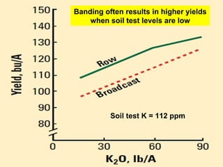 Banding often results in higher yields
when soil test levels are low

Soil test K = 112 ppm

 