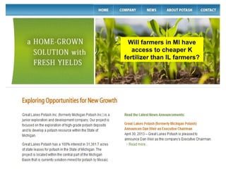 Will farmers in MI have
access to cheaper K
fertilizer than IL farmers?

 