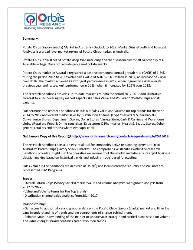 Potato Chips Savory Snacks Market In Australia Outlook To 2022 Mar Annual Market Review 2022