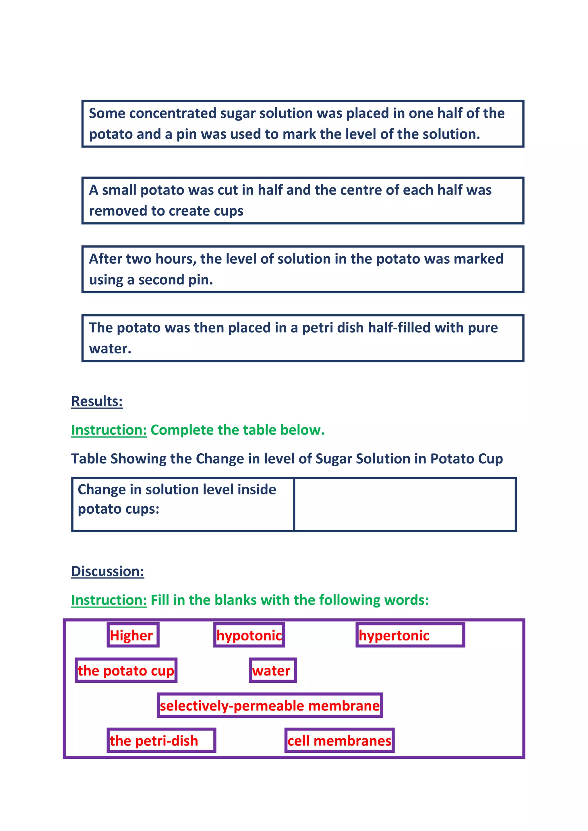 Potato osmosis laboratory report PDF
