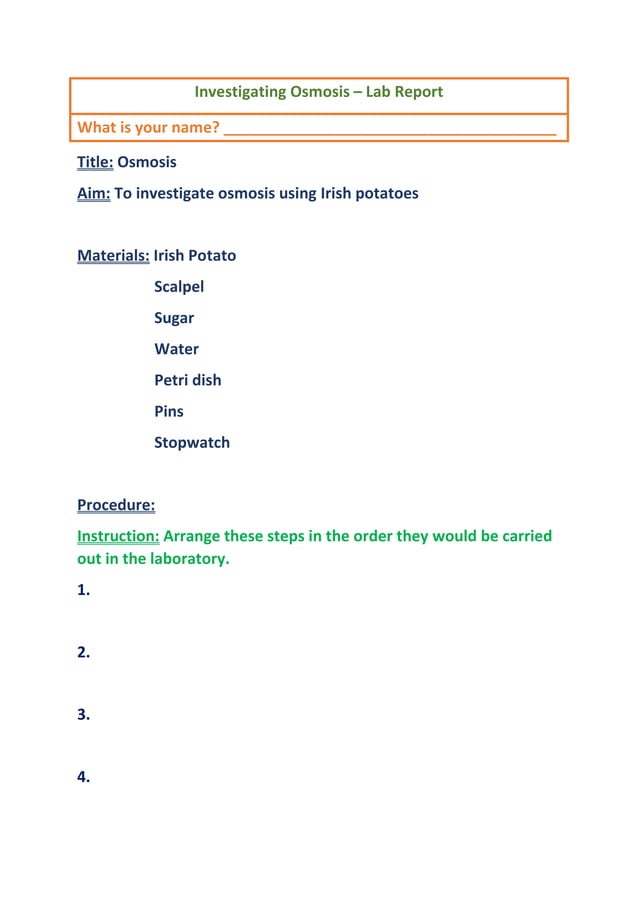 Potato osmosis laboratory report PDF
