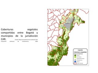 Coberturas vegetales
compartidas entre Bogotá y
municipios de la jurisdicción
CAR. (Fuente: Mapa de ecosistemas de la Jurisdicción CAR.
Corporación Autónoma de Cundinamarca, 2003)
 