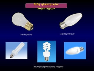 Είδη ηλεκτρικών λαμπτήρων Λάμπα βιδωτή Λάμπα μπαγιονέτ Λαμπτήρες εξοικονόμησης ενέργειας 