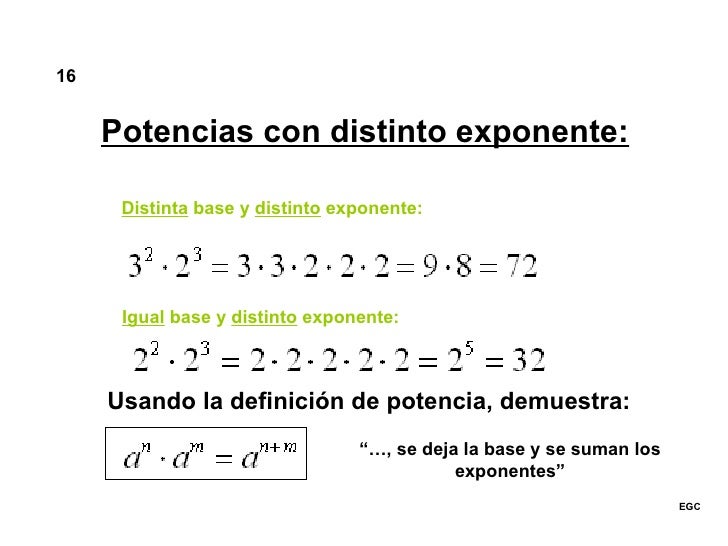 Potencias De Distinta Base Y Distinto Exponente