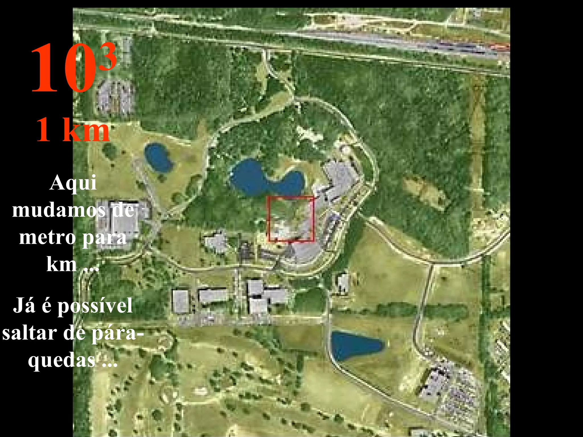 Aqui mudamos de metro para km ... Já é possível saltar de pára-quedas ... 10 3 1 km 