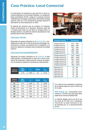 37
COMPENSACIÓN
Los condensadores de potencia de 9;9 ,ULYNxH :3 están fabricados con un estricto control de
Calidad que veriﬁca el correcto funcionamiento del condensador en cada una de sus líneas produc-
tivas.
Se considera muy conveniente para su perfecto funcionamiento instalar el correspondiente apare-
llaje según el esquema que se incluye en nuestros condensadores.
INTERRUPTORES
Deberán ser preferentemente de ruptura brusca y dimensionado para una intensidad de 1,6 a 2 ve-
ces la nominal del condensador.
FUSIBLES
Al igual que los interruptores, deben ser de ruptura rápida y capaces de soportar las elevadas inten-
sidades instantáneas de carga y descarga de los condensadores, por lo que su calibración deberá
hacerse entre 1,6 y 2 veces la nominal del condensador.
CONDUCTORES
Por las razones expuestas, la sección mínima de los hilos de conexión deberá ser de 1,8 veces su-
perior de la que habría que instalarse para la intensidad nominal.
TEMPERATURA
La temperatura ambiente de trabajo del condensador deberá estar comprendida entre un mínimo de
-25ºC y un máximo de 55ºC (por este motivo, si existieran reactancias en la instalación, los conden-
sadores se situarán en la parte inferior de las mismas). Su instalación deberá realizarse en lugares
aireados y atemperados si fuera necesario.
Calidad, instalación
y protección
No manipular nunca el condensa-
dor con corriente. Cuando se vaya
a tocar un condensador, a pesar de
tener instaladas las resistencias de
descarga, se recomienda cortocir-
cuitar entre sí y a tierra las bornas
del condensador.
En su recorrido permanente hacia la mejora con-
tinua, 9;9 ,ULYNxH :3 ha obtenido la certiﬁ-
cación de sus sistema de calidad basado en la
Norma 0:6 ! por parte de (,569 e
085L[.
 