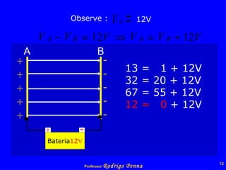 13 =  1 + 12V 32 = 20 + 12V 67 = 55 + 12V 12 =  0  + 12V - - - - - B + + + + + A Bateria 12 V - + Observe : 12V 