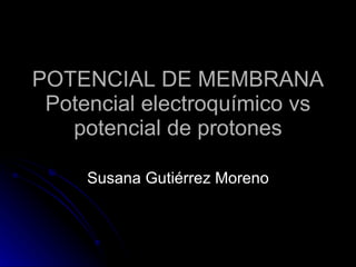 POTENCIAL DE MEMBRANA Potencial electroquímico vs potencial de protones Susana Gutiérrez Moreno 