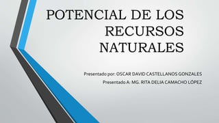 POTENCIAL DE LOS
RECURSOS
NATURALES
Presentado por: OSCAR DAVID CASTELLANOS GONZALES
Presentado A: MG. RITA DELIA CAMACHO LÓPEZ
 