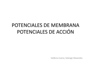 POTENCIALES DE MEMBRANA
POTENCIALES DE ACCIÓN
Valdivia Livano, Solange Alexandra
 