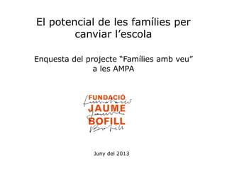 El potencial de les famílies per
canviar l’escola
Enquesta del projecte “Famílies amb veu”
a les AMPA

Juny del 2013
El potencial de les famílies per canviar l’escola

 