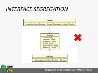INTERFACE SEGREGATION
PRINCÍPIOS DE DESIGN DE SOFTWARE >> SOLID
 