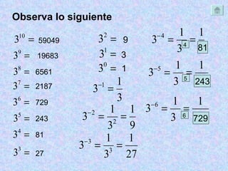 Observa lo siguiente 59049 19683 6561 2187 729 243 81 27 9 3 1 4 81 5 243 6 729 
