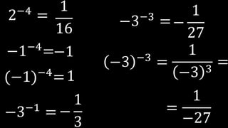 −
1
27
2−4
=
1
16
−1−4
=−1
(−1)−4=1
−3−1
= −
1
3
−3−3
=
−3 −3
=
1
−3 3
=
=
1
−27
 