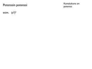 Kantalukuna on
Potenssin potenssi   potenssi

esim.
 (a2)3
 