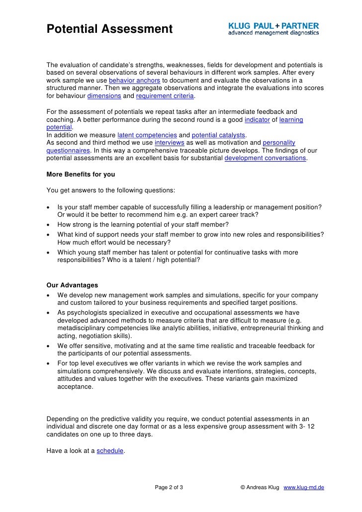 Potential assessment