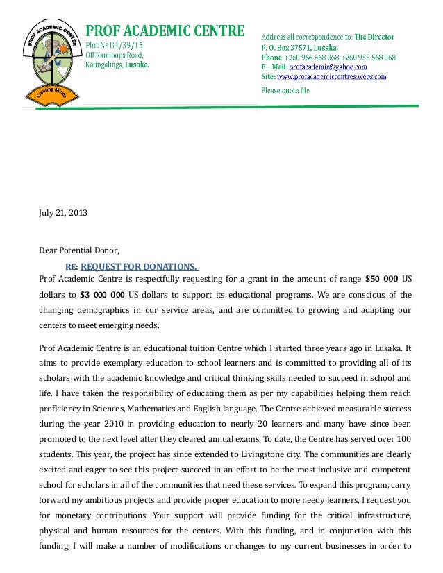 Request letter to Potential donors