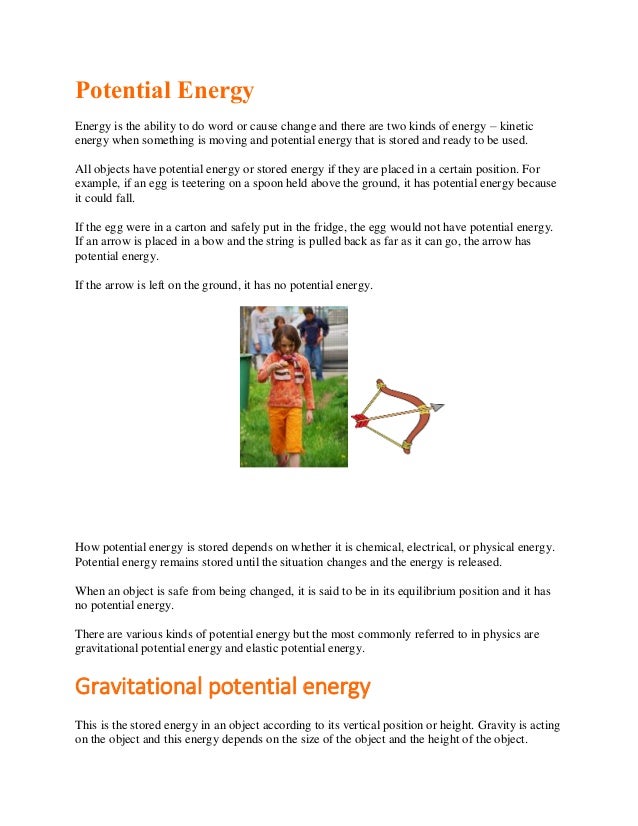 Potential Energy Potential Energy