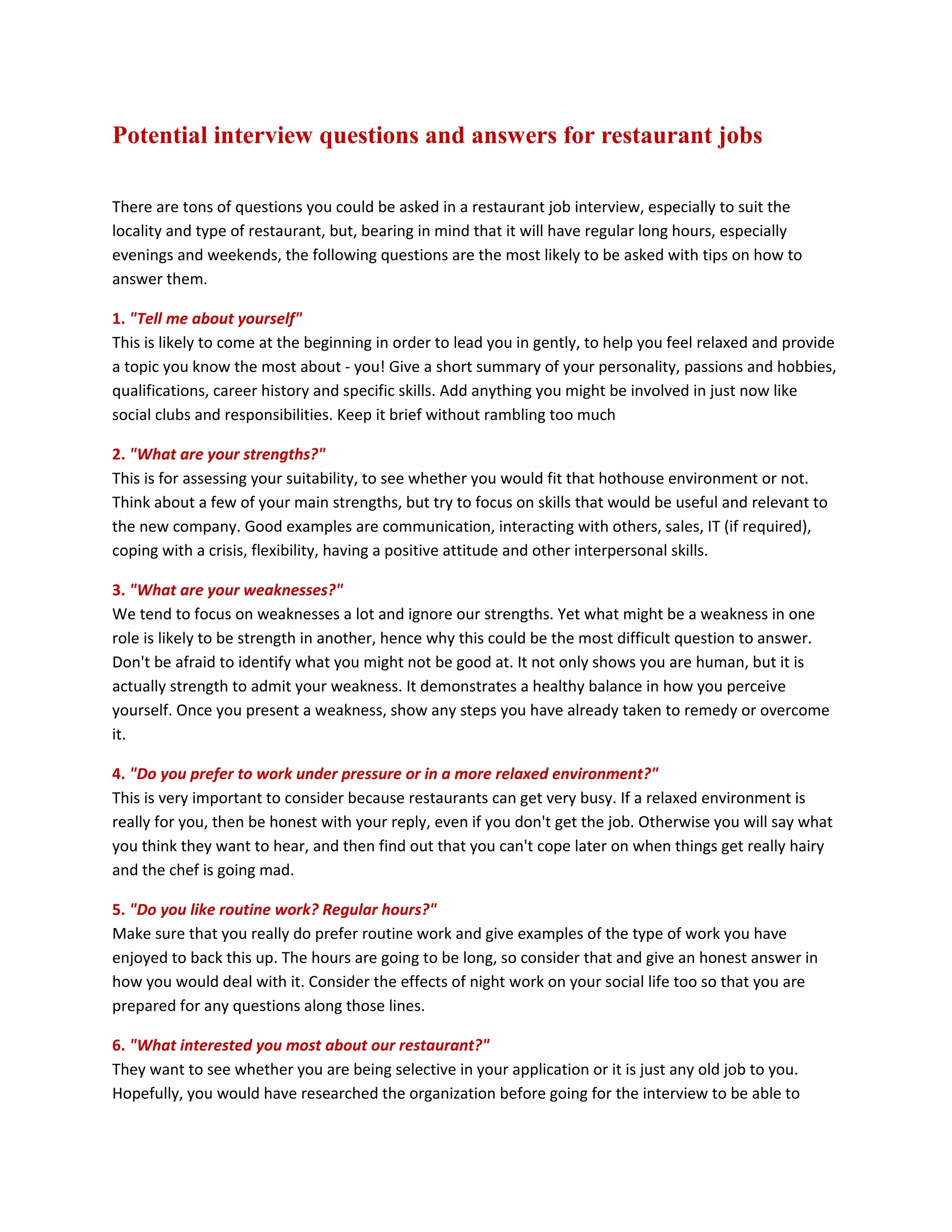 Potential interview questions and answers doc