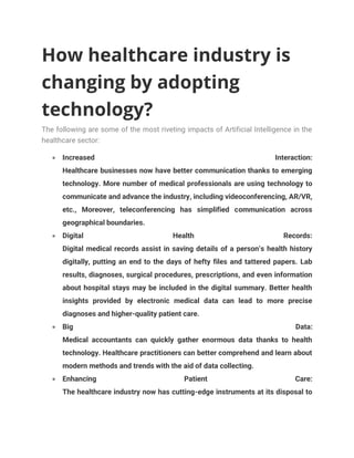 The potential of Artificial Intelligence in Healthcare Industry | PDF