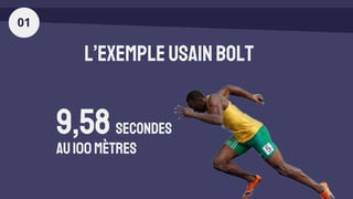 L’exempleUSAINBOLT
01
9,58secondes
au100mètres
 