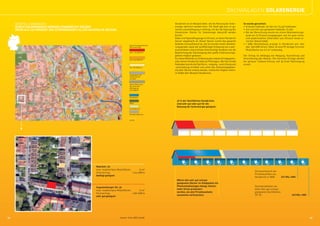 DACHANLAGEN SOLARENERGIE

            BEISPIEL OSNABRÜCK:                                                                                     Osnabrück ist ein Beispiel dafür, wie die Nutzung der Solar-   So wurde gerechnet:
            DURCH SOLARENERGIE KÖNNEN OSNABRÜCKS DÄCHER                                                             energie optimiert werden kann. Die Stadt gab eine so ge-       • Erfasste Gebäude: 69.759 von 73.430 Gebäuden
            MEHR ALS 100 PROZENT DES STROMBEDARFS ALLER HAUSHALTE DECKEN                                            nannte Laserbefliegung in Auftrag, mit der die Eignung der     • Gut und sehr gut geeignete Gebäude: 27.500
                                                                                                                    Osnabrücker Dächer für Solarenergie überprüft werden           • Bei der Berechnung wurde von einem Modulwirkungs-
                                                                                                                    konnte.                                                          grad von 15 Prozent ausgegangen, wie ihn gute mono-
     Osnabrück
                                                                                                                    Dabei sind Spezialflugzeuge im Einsatz, an deren Rumpf ein       und polykristalline Solarzellen aus Silizium heute er-
                                                                                                                    Sensor angebracht ist. Dieser Sensor scannt das gesamte          reichen (Stand 2009).
                                                                                                                    Gelände hochauflösend ab. Auf Grund des hohen Detaillie-       • 1 kWp Nennleistung erzeugt in Osnabrück pro Jahr
                                                                                            Solarenergiepotenzial
                                                                                            (Stromertrag)           rungsgrades sowie der großflächigen Erfassung von Laser-         650- 900 kWh Strom. Dafür ist eine PV-Anlage mit einer
                                                                                                                    scannerdaten sind erstmals kleinräumige Analysen wie die         Modulfläche von 6,7 m2 notwendig.
                                                                                            über 125 kWh/m²         Bestimmung der Dachneigung über große Untersuchungs-
                                                                                                                    gebiete möglich gewesen.                                       Der Ertrag ist abhängig von Neigung, Ausrichtung und
                                                                                                                    Für diese Methode zur Erfassung des solaren Ertragspoten-      Verschattung des Moduls. Die höchsten Erträge werden
                                                                                            105–125 kWh/m²
                                                                                                                    zials diente Osnabrück 2005 als Pilotregion. Bei fast 70.000   bei genauer Südausrichtung und 35 Grad Dachneigung
                                                                                                                    Gebäuden konnte die Dachform, -neigung, -ausrichtung und       erzielt.
                                                                                            90–105 kWh/m²           -verschattung ermittelt und somit das Solarenergiepoten-
                                                                                                                    zial aller Dächer erfasst werden. Inzwischen folgten mehre-
                                                                                                                    re Städte dem Beispiel Osnabrücks.
                                                                                            ungeeignet für
                                                                                            Photovoltaik-
                                                                                            anlagen


                                                                                            keine Daten aus
                                                                                            der Scanner-
                                                                                            befliegung
                                                                                            vorliegend



                                                                                            Gewässer
                                                                                                                     37 % der Dachflächen Osnabrücks
                                                                                            Wald                     sind sehr gut oder gut für die
                                                                                                                     Nutzung der Solarenergie geeignet.
                                                                                            Grünflächen


                                                                                            Verkehrsflächen

                                                                                N
                                                                                            100 m




                                                            Maschstr. 20
                                                            max. installierbare Modulfläche:        13 m²
                                                                                                                                                                                             Stromverbrauch der
                                                            Stromertrag:                     1.314 kWh/a
                                                                                                                                                                                             Privathaushalte von
                                                            bedingt geeignet
                                                                                                                                                                                             Osnabrück in 2008        231 Mio. kWh
                                                                                                                     Wären alle sehr gut und gut
                                                                                                                     geeigneten Dächer im Stadtgebiet mit
                                                                                                                     Photovoltaikanlagen belegt, könnte                                      Stromproduktion von
                                                            Augustenburger Str. 32
                                                                                                                     mehr Strom produziert                                                   allen sehr gut und gut
                                                            max. installierbare Modulfläche:        13 m²
                                                                                                                     werden, als alle Privathaushalte                                        geeigneten Dachflächen
                                                            Stromertrag:                     1.681 kWh/a
                                                                                                                     zusammen verbrauchen.                                                   (37 %)                            249 Mio. kWh
                                                            sehr gut geeignet




22                                                                                  Quelle: SUN-AREA (2008)                                                                                                                                   23
 