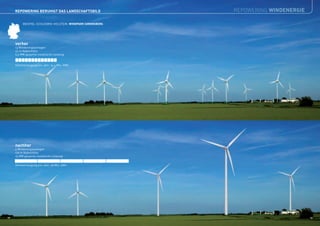 REPOWERING BERUHIGT DAS LANDSCHAFTSBILD                    REPOWERING WINDENERGIE

     Simonsberg
                  BEISPIEL SCHLESWIG-HOLSTEIN: WINDPARK SIMONSBERG




          vorher
          13 Windenergieanlagen
          42 m Nabenhöhe
          5,5 MW gesamte installierte Leistung


          Stromerzeugung pro Jahr: 14,4 Mio. kWh




          nachher
          5 Windenergieanlagen
          120 m Nabenhöhe
          15 MW gesamte installierte Leistung


          Stromerzeugung pro Jahr: 48 Mio. kWh




12                                                                                            13
 