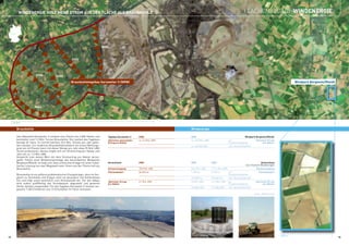 WINDENERGIE HOLT MEHR STROM AUS DER FLÄCHE ALS BRAUNKOHLE                                                                                                                    FLÄCHENBEDARF WINDENERGIE

              Flächenbedarf der Braunkohle (Garzweiler II, Nordrhein-Westfalen)

 Garzweiler




 9 km

                                                                                         2006


                                                             2017



                              2035              2025
                                                             Braunkohletagebau Garzweiler II (NRW)                                                                                                                                        Windpark Bergheim/Rheidt




                             2044



     12 km

              Braunkohle                                                                                                                 Windenergie

              Das Abbaufeld Garzweiler II umfasst eine Fläche von 4.800 Hektar und          Tagebau Garzweiler II     2008               2008                                                Windpark Bergheim/Rheidt
              beinhaltet rund 1,3 Mrd. Tonnen Braunkohle. Die Laufzeit des Tagebaus         Jährlicher potenzieller   ca. 7,3 Mio. kWh   ca. 22,5 Mio. kWh                    nur                      Jährlicher Ertrag
              beträgt 40 Jahre. Im Schnitt könnten 32,5 Mio. Tonnen pro Jahr geför-         Ertrag pro Hektar                                                                 Fundamentsfläche                pro Hektar
              dert werden. Ein modernes Braunkohlekraftwerk mit einem Wirkungs-                                                          ca. 225.000 kWh                      inkl. Abstandsflächen
              grad von 43 Prozent kann mit dieser Menge pro Jahr etwa 35 Mrd. kWh
              Strom produzieren. Daraus ergibt sich ein Stromertrag pro Hektar und
                                                                                                                                                                                                                                      Abstandsfläche
              Jahr von ca. 7,3 Mio. kWh.
              Vergleicht man diesen Wert mit dem Stromertrag pro Hektar versie-
              gelter Fläche einer Windenergieanlage des benachbarten Windparks
              Bergheim/Rheidt, so zeigt sich, dass schon eine Anlage mit einer instal-      Deutschland               2008               2008                2020                                          Deutschland
              lierten Leistung von zwei Megawatt mehr Strom aus der Fläche holt als                                                                                                           (nur Onshore-Windenergie)
                                                                                                                                                                                                                                             Fundamentsfläche
              Braunkohle.                                                                   Stromerzeugung            150 Mrd. kWh       40,4 Mrd. kWh       112,1 Mrd. kWh                             Stromerzeugung
                                                                                            Flächenbedarf             48.300 ha          1.700 ha            2.700 ha         nur                         Flächenbedarf
              Braunkohle ist ein äußerst problematischer Energieträger, denn im Ver-                                                                                          Fundamentsfläche
              gleich zu Steinkohle und Erdgas setzt sie besonders viel Kohlendioxid                                                      170.000 ha          270.000 ha       inkl. Abstandsflächen
              frei und trägt somit wesentlich zum Klimawandel bei. Für den Abbau            Jährlicher Ertrag         3,1 Mio. kWh       24 Mio. kWh         41,5 Mio. kWh    nur                      Jährlicher Ertrag
              wird zudem großflächig das Grundwasser abgesenkt und gesamte                  pro Hektar                                                                        Fundamentsfläche                pro Hektar
              Dörfer werden umgesiedelt. Für den Tagebau Garzweiler II müssen ins-                                                       240.000 kWh         415.000 kWh      inkl. Abstandsflächen
              gesamt 7.600 Einwohner aus 13 Ortschaften ihr Heim verlassen.
                                                                                                                                                                                                      Quelle: DEBRIV (2009)




14                                                                                                                                                                                                                            500 m                                  15
 