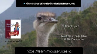 @crichardson
@crichardson chris@chrisrichardson.net
https://learn.microservices.io
Thank you!
ctwsaconuk18
Meet the expert...