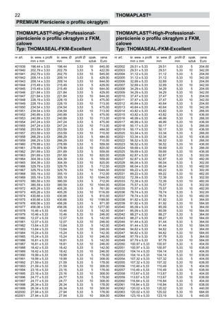 22
PREMIUM Pierścienie o profilu okrągłym
thomaPLAST®
THOMAPLAST®-High-Professional-
pierścienie o profilu okrągłym z FKM,
calowe
Typ: THOMASEAL-FKM-Excellent
nr art. śr. wew. x profil śr. wew. Ø profil Ø opak. cena
mm x mm mm mm sztuk Euro
401939 196,44 x 3,53 196,44 3,53	 10 645,00
401940 202,79 x 3,53 202,79 3,53	 5 422,00
401941 202,79 x 3,53 202,79 3,53	 10 645,00
401942 209,14 x 3,53 209,14 3,53	 5 429,00
401943 209,14 x 3,53 209,14 3,53	 10 644,00
401944 215,49 x 3,53 215,49 3,53	 5 429,00
401945 215,49 x 3,53 215,49 3,53	 10 644,00
401946 221,84 x 3,53 221,84 3,53	 5 429,00
401947 221,84 x 3,53 221,84 3,53	 10 644,00
401948 228,19 x 3,53 228,19 3,53	 5 475,00
401949 228,19 x 3,53 228,19 3,53	 10 713,00
401950 234,54 x 3,53 234,54 3,53	 5 475,00
401951 234,54 x 3,53 234,54 3,53	 10 713,00
401952 240,89 x 3,53 240,89 3,53	 5 475,00
401953 240,89 x 3,53 240,89 3,53	 10 713,00
401954 247,24 x 3,53 247,24 3,53	 5 475,00
401955 247,24 x 3,53 247,24 3,53	 10 713,00
401956 253,59 x 3,53 253,59 3,53	 5 484,00
401957 253,59 x 3,53 253,59 3,53	 10 710,00
401958 266,29 x 3,53 266,29 3,53	 5 484,00
401959 266,29 x 3,53 266,29 3,53	 10 710,00
401960 278,99 x 3,53 278,99 3,53	 5 559,00
401961 278,99 x 3,53 278,99 3,53	 10 820,00
401962 291,69 x 3,53 291,69 3,53	 5 559,00
401963 291,69 x 3,53 291,69 3,53	 10 820,00
401964 304,39 x 3,53 304,39 3,53	 5 559,00
401965 304,39 x 3,53 304,39 3,53	 10 820,00
401966 329,79 x 3,53 329,79 3,53	 5 712,00
401967 329,79 x 3,53 329,79 3,53	 10 1044,00
401968 355,19 x 3,53 355,19 3,53	 5 712,00
401969 355,19 x 3,53 355,19 3,53	 10 1044,00
401970 380,59 x 3,53 380,59 3,53	 5 712,00
401971 380,59 x 3,53 380,59 3,53	 10 1044,00
401972 405,26 x 3,53 405,26 3,53	 5 761,00
401973 405,26 x 3,53 405,26 3,53	 10 1116,00
401974 430,66 x 3,53 430,66 3,53	 5 810,00
401975 430,66 x 3,53 430,66 3,53	 10 1189,00
401976 456,06 x 3,53 456,06 3,53	 5 871,00
401977 456,06 x 3,53 456,06 3,53	 10 1277,00
401978 10,46 x 5,33 10,46 5,33	 5 142,00
401979 10,46 x 5,33 10,46 5,33	 10 246,00
401980 12,07 x 5,33 12,07 5,33	 5 142,00
401981 12,07 x 5,33 12,07 5,33	 10 246,00
401982 13,64 x 5,33 13,64 5,33	 5 142,00
401983 13,64 x 5,33 13,64 5,33	 10 246,00
401984 15,24 x 5,33 15,24 5,33	 5 142,00
401985 15,24 x 5,33 15,24 5,33	 10 246,00
401986 16,81 x 5,33 16,81 5,33	 5 142,00
401987 16,81 x 5,33 16,81 5,33	 10 246,00
401988 18,42 x 5,33 18,42 5,33	 5 142,00
401989 18,42 x 5,33 18,42 5,33	 10 246,00
401990 19,99 x 5,33 19,99 5,33	 5 178,00
401991 19,99 x 5,33 19,99 5,33	 10 308,00
401992 21,59 x 5,33 21,59 5,33	 5 178,00
401993 21,59 x 5,33 21,59 5,33	 10 308,00
401994 23,16 x 5,33 23,16 5,33	 5 178,00
401995 23,16 x 5,33 23,16 5,33	 10 308,00
401996 24,77 x 5,33 24,77 5,33	 5 178,00
401997 24,77 x 5,33 24,77 5,33	 10 308,00
401998 26,34 x 5,33 26,34 5,33	 5 178,00
401999 26,34 x 5,33 26,34 5,33	 10 308,00
402000 27,94 x 5,33 27,94 5,33	 5 178,00
402001 27,94 x 5,33 27,94 5,33	 10 308,00
THOMAPLAST®-High-Professional-
pierścienie o profilu okrągłym z FKM,
calowe
Typ: THOMASEAL-FKM-Excellent
nr art. śr. wew. x profil śr. wew. Ø profil Ø opak. cena
mm x mm mm mm sztuk Euro
402002 29,51 x 5,33 29,51 5,33	 5 204,00
402003 29,51 x 5,33 29,51 5,33	 10 342,00
402004 31,12 x 5,33 31,12 5,33	 5 204,00
402005 31,12 x 5,33 31,12 5,33	 10 342,00
402006 32,69 x 5,33 32,69 5,33	 5 204,00
402007 32,69 x 5,33 32,69 5,33	 10 342,00
402008 34,29 x 5,33 34,29 5,33	 5 204,00
402009 34,29 x 5,33 34,29 5,33	 10 342,00
402010 37,47 x 5,33 37,47 5,33	 5 204,00
402011 37,47 x 5,33 37,47 5,33	 10 342,00
402012 40,64 x 5,33 40,64 5,33	 5 204,00
402013 40,64 x 5,33 40,64 5,33	 10 342,00
402014 43,82 x 5,33 43,82 5,33	 5 266,00
402015 43,82 x 5,33 43,82 5,33	 10 436,00
402016 46,99 x 5,33 46,99 5,33	 5 266,00
402017 46,99 x 5,33 46,99 5,33	 10 436,00
402018 50,17 x 5,33 50,17 5,33	 5 266,00
402019 50,17 x 5,33 50,17 5,33	 10 436,00
402020 53,34 x 5,33 53,34 5,33	 5 266,00
402021 53,34 x 5,33 53,34 5,33	 10 436,00
402022 56,52 x 5,33 56,52 5,33	 5 266,00
402023 56,52 x 5,33 56,52 5,33	 10 436,00
402024 59,69 x 5,33 59,69 5,33	 5 266,00
402025 59,69 x 5,33 59,69 5,33	 10 436,00
402026 62,87 x 5,33 62,87 5,33	 5 302,00
402027 62,87 x 5,33 62,87 5,33	 10 482,00
402028 66,04 x 5,33 66,04 5,33	 5 302,00
402029 66,04 x 5,33 66,04 5,33	 10 482,00
402030 69,22 x 5,33 69,22 5,33	 5 302,00
402031 69,22 x 5,33 69,22 5,33	 10 482,00
402032 72,39 x 5,33 72,39 5,33	 5 302,00
402033 72,39 x 5,33 72,39 5,33	 10 482,00
402034 75,57 x 5,33 75,57 5,33	 5 302,00
402035 75,57 x 5,33 75,57 5,33	 10 482,00
402036 78,74 x 5,33 78,74 5,33	 5 302,00
402037 78,74 x 5,33 78,74 5,33	 10 482,00
402038 81,92 x 5,33 81,92 5,33	 5 364,00
402039 81,92 x 5,33 81,92 5,33	 10 584,00
402040 85,09 x 5,33 85,09 5,33	 5 364,00
402041 85,09 x 5,33 85,09 5,33	 10 584,00
402042 88,27 x 5,33 88,27 5,33	 5 364,00
402043 88,27 x 5,33 88,27 5,33	 10 584,00
402044 91,44 x 5,33 91,44 5,33	 5 364,00
402045 91,44 x 5,33 91,44 5,33	 10 584,00
402046 94,62 x 5,33 94,62 5,33	 5 364,00
402047 94,62 x 5,33 94,62 5,33	 10 584,00
402048 97,79 x 5,33 97,79 5,33	 5 364,00
402049 97,79 x 5,33 97,79 5,33	 10 584,00
402050 100,97 x 5,33 100,97 5,33	 5 404,00
402051 100,97 x 5,33 100,97 5,33	 10 638,00
402052 104,14 x 5,33 104,14 5,33	 5 404,00
402053 104,14 x 5,33 104,14 5,33	 10 638,00
402054 107,32 x 5,33 107,32 5,33	 5 404,00
402055 107,32 x 5,33 107,32 5,33	 10 638,00
402056 110,49 x 5,33 110,49 5,33	 5 404,00
402057 110,49 x 5,33 110,49 5,33	 10 638,00
402058 113,67 x 5,33 113,67 5,33	 5 404,00
402059 113,67 x 5,33 113,67 5,33	 10 638,00
402060 116,84 x 5,33 116,84 5,33	 5 404,00
402061 116,84 x 5,33 116,84 5,33	 10 638,00
402062 120,02 x 5,33 120,02 5,33	 5 440,00
402063 120,02 x 5,33 120,02 5,33	 10 684,00
402064 123,19 x 5,33 123,19 5,33	 5 440,00
 