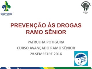 1
PREVENÇÃO ÁS DROGAS
RAMO SÊNIOR
PATRULHA POTIGURA
CURSO AVANÇADO RAMO SÊNIOR
2º.SEMESTRE 2016
 
