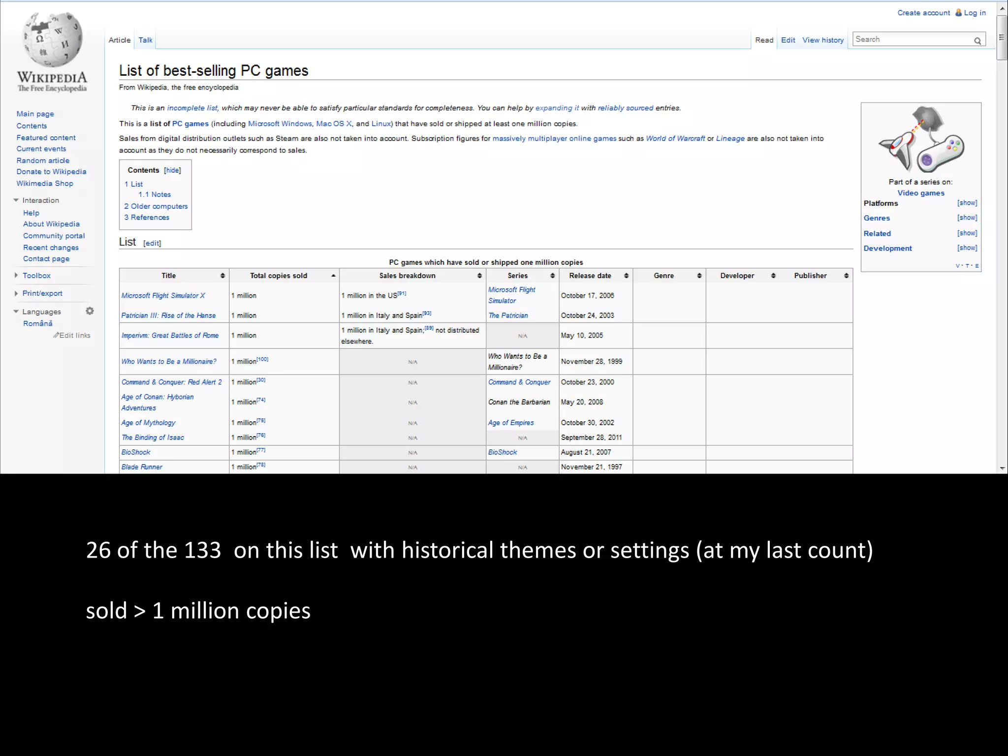 26 of the 133 on this list with historical themes or settings (at my last count)
sold > 1 million copies

 