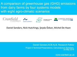 A comparison of greenhouse gas (GHG) emissions
from dairy farms by four systems models
with eight agro-climatic scenarios
Daniel Sandars ACB ALB, Research Fellow
Project 4 Technical Presentations, Camulodunum Speakers,
23 May 2016
Daniel Sandars, Nick Hutchings, Şeyda Özkan, Michel De Haan
 