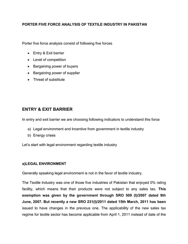 Porter FIve forces analysis on textile industry PDF