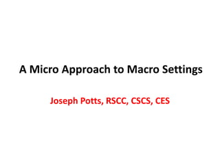 A Micro Approach to Macro Settings
Joseph Potts, RSCC, CSCS, CES
 