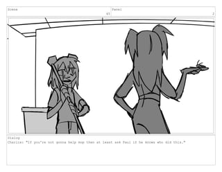 Scene
45
Panel
2
Dialog
Charlie: "If you're not gonna help mop then at least ask Paul if he knows who did this."
 
