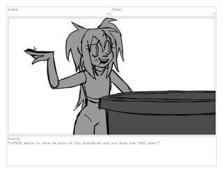 Scene
51
Panel
3
Dialog
"-STEVE wants to show me pics of his grandkids and you know how THAT goes."
 