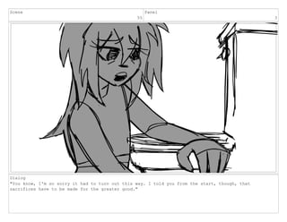 Scene
55
Panel
3
Dialog
"You know, I'm so sorry it had to turn out this way. I told you from the start, though, that
sacrifices have to be made for the greater good."
 